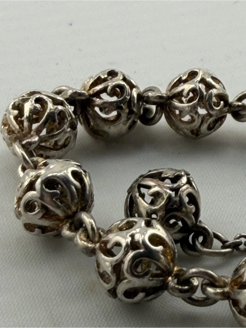 Vintage 925 Sterling Silver Filigree Bead Adjustable Bracelet Tassel Dangle